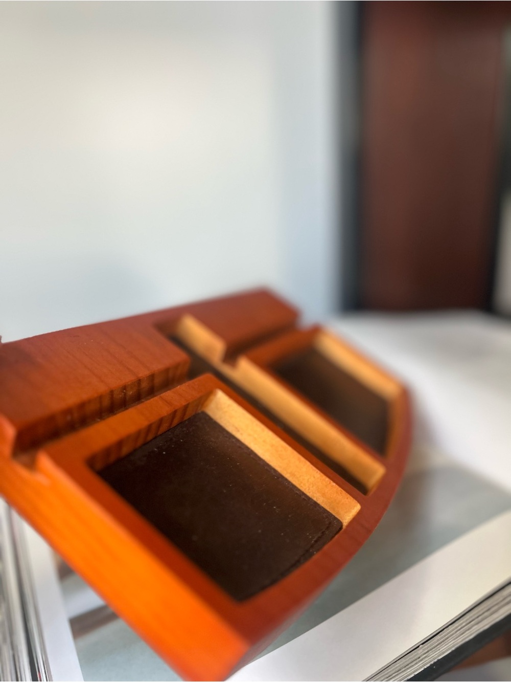 Wooden leather Desk Organizer Tray - Brown new